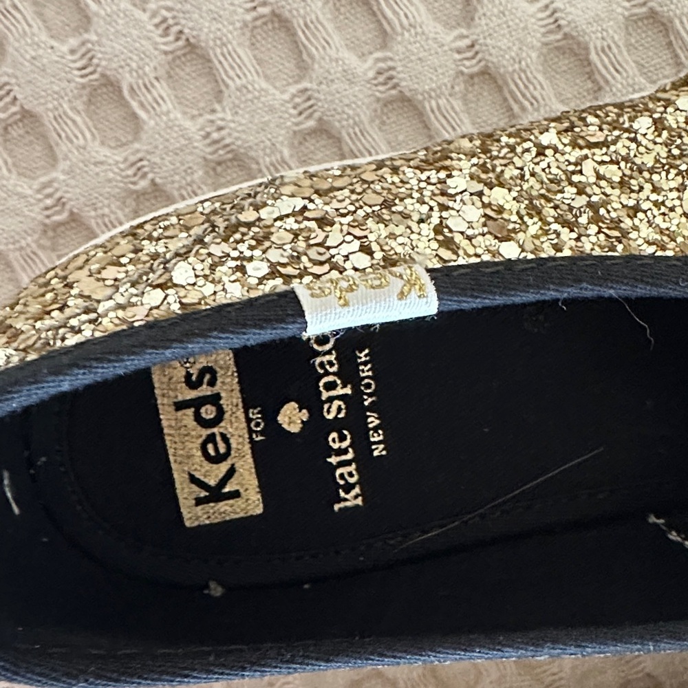Keds For Kate Spade Gold Glitter Sneakers with Black Laces size 9 New - Picture 10 of 10